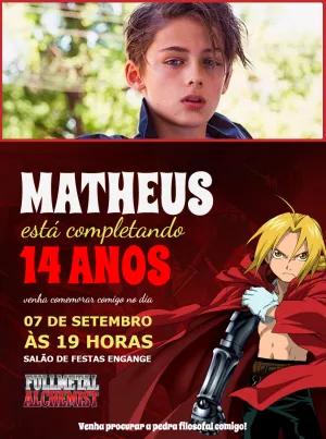 Convite de Aniversário Fullmetal Alchemist com Foto para Editar