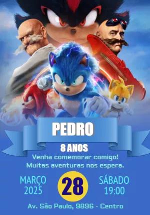 Convite de Aniversário do Sonic 3 O Filme para Editar Online