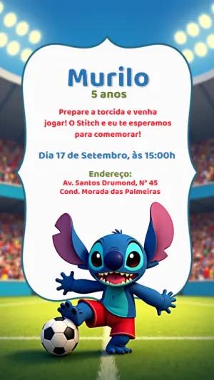 Convite Aniversário Stitch Futebol para Editar Online