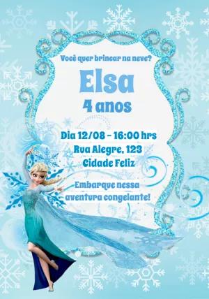 Convite de Aniversário Frozen com a Elsa para Editar Online