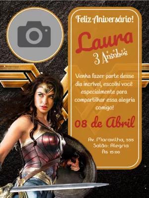 Convite Aniversário Mulher Maravilha com Foto para Editar
