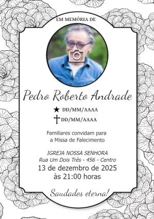 Convite Missa de Falecimento Floral com Foto para Editar Online