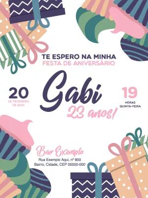 Convite de Aniversário com Presentes Coloridos para Editar Online
