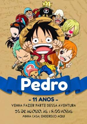 Convite de Aniversário One Piece com Personagens para Editar