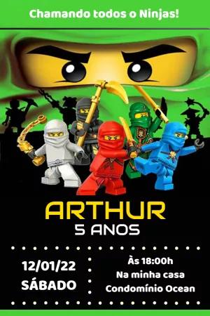 Convite de Aniversário Ninjago com Ninjas para Editar Online