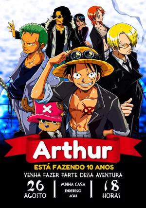 Convite de Aniversário One Piece com Personagens para Editar