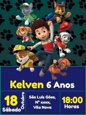 Convite de Aniversário Patrulha Canina com Personagens para Editar