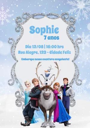 Convite Aniversário Frozen com Personagens para Editar Online