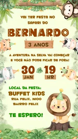 Convite de Aniversário Safari com Animais para Editar Online