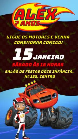 Convite Aniversário Blaze and The Monster Machines para Editar