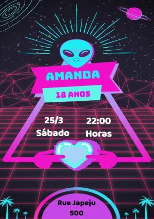 Convite de Aniversário Rave Alien para Editar Online
