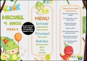 Cardápio de Aniversário Dinossauro Baby para Editar Online