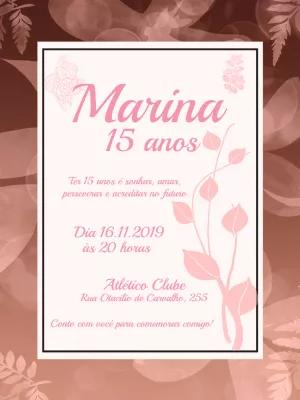 Convite de 15 Anos Folhagem Rosê para Editar Online
