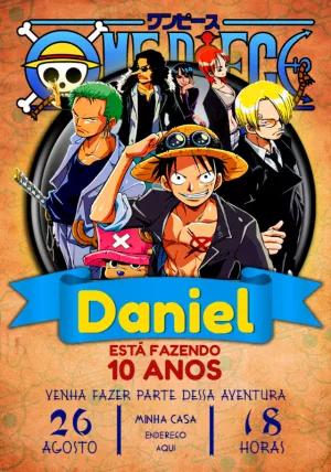 Convite Aniversário One Piece com a Tripulação para Editar