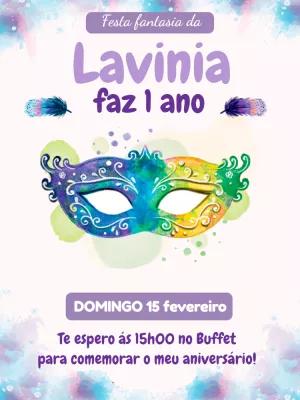 Convite Aniversário Festa Fantasia com Máscara para Editar Online