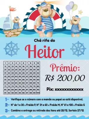 Convite Chá Rifa Ursinho Marinheiro para Editar Online
