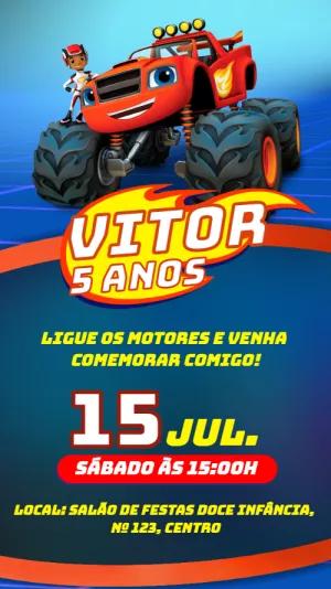 Convite Aniversário Blaze and the Monster Machines para Editar