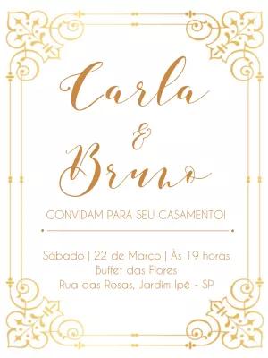 Convite de Casamento Elegante com Arabescos Dourados para Editar