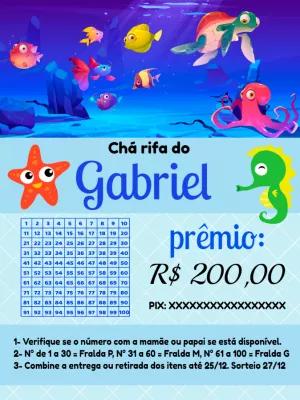 Chá Rifa Fundo do Mar Editável com Animais Marinhos