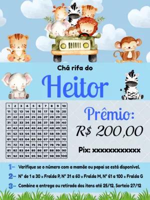 Rifa Chá de Bebê Safari com Animais para Editar Online