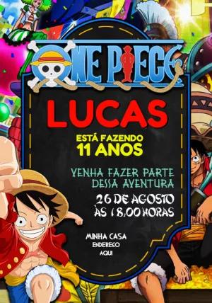 Convite de Aniversário One Piece com Personagens para Editar