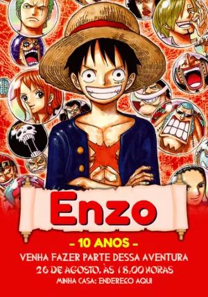 Convite Aniversário One Piece Editável Online com Personagens