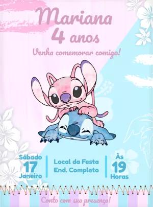 Convite Aniversário Stitch e Angel para Editar Online