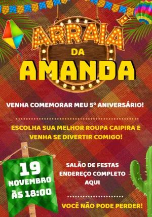 Convite de Aniversário Festa Junina Arraiá para Editar Online