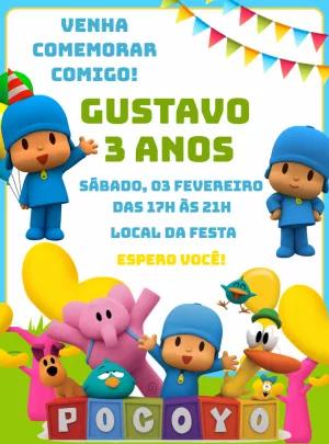 Convite de Aniversário Pocoyo e sua Turma para Editar Online