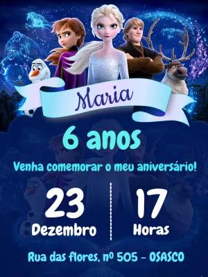 Convite de Aniversário Frozen com Personagens para Editar Online