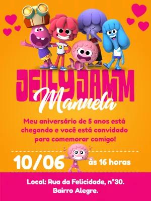 Convite de Aniversário Jelly Jamm com Personagens para Editar