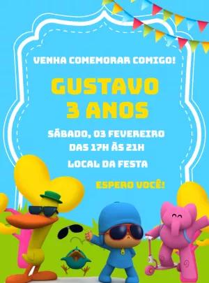 Convite de Aniversário Pocoyo para Editar Online