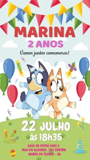 Convite de Aniversário Bluey e Bingo para Editar Online