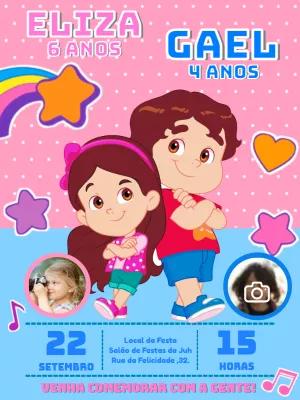 Convite Duplo Maria Clara e JP com Foto para Editar Online