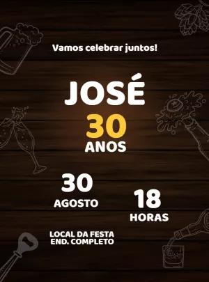 Convite de Aniversário Boteco para Editar Online e Imprimir