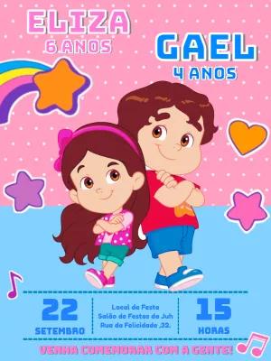 Convite Aniversário Duplo Maria Clara e JP Editável Online