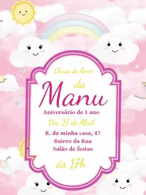 Convite de Aniversário Chuva de Amor para Editar Online