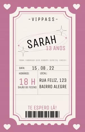 Convite de Aniversário Ticket VIP Pass para Editar Online