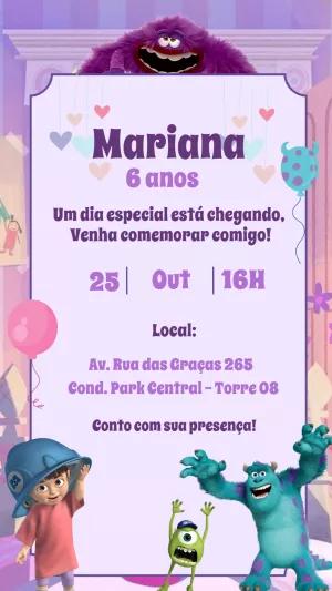 Convite de Aniversário Monstros S.A. para Editar Online