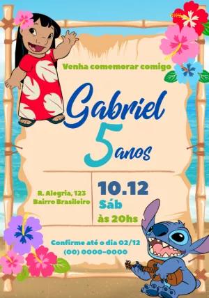 Convite de Aniversário Lilo e Stitch para Editar Online