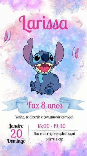 Convite de Aniversário Stitch Fofo para Editar Online