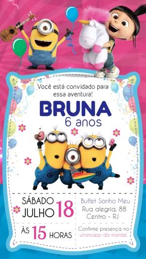 Convite Aniversário Minions e Agnes para Editar Online