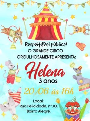 Convite de Aniversário Circo com Animais para Editar Online