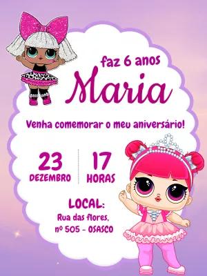 Convite de Aniversário Bonecas Lol Surprise para Editar Online