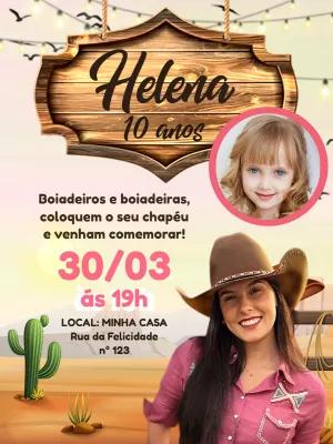 Convite Aniversário Ana Castela Boiadeira com Foto para Editar
