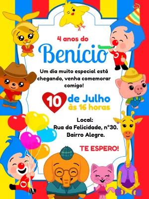 Convite Aniversário Plim Plim com Personagens para Editar Online