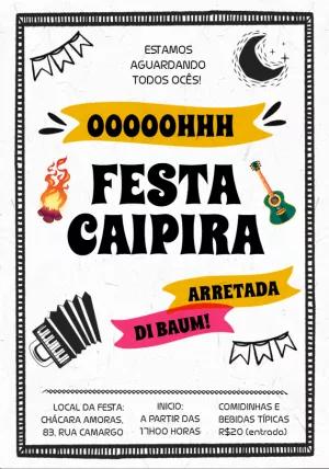 Convite Festa Junina Caipira com Desenhos Típicos para Editar