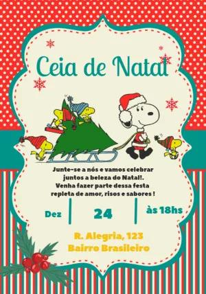 Convite Ceia de Natal Snoopy para Editar Online