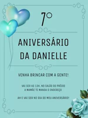 Convite de Aniversário Azul Tiffany com Balões para Editar