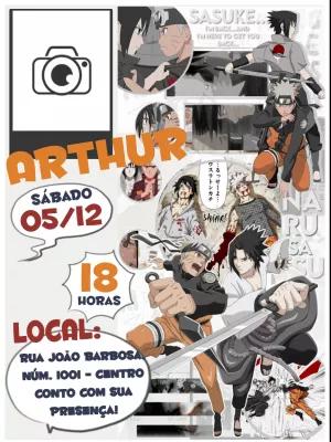 Convite Aniversário Naruto com Foto Estilo Quadrinhos para Editar